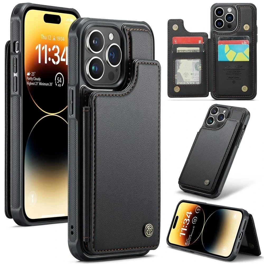 CaseMe C22 Black for iPhone 14 Pro Max PU Leather Wallet Case with RFID Blocking